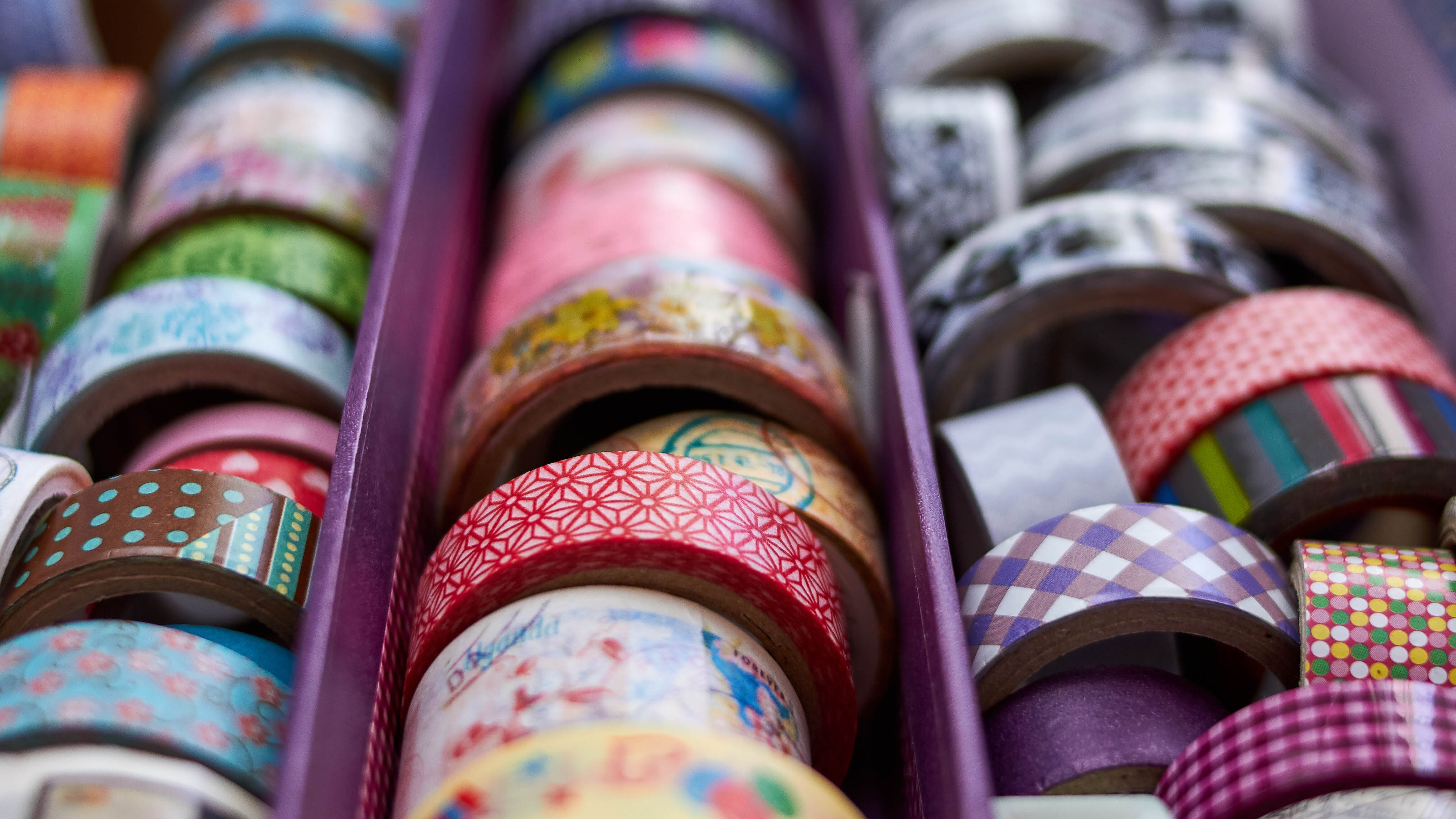 A selection of plain and patterned non plastic crafting tape