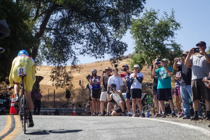 Tejay van Garderen (BMC) gets cheered by fans on the climb