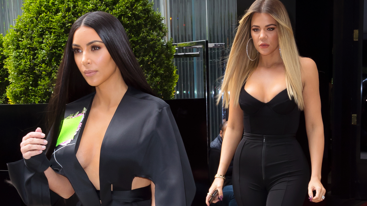 Kim Kardashian and Khloe Kardashian at NBC Upfronts on May 15, 2017 in New York City.