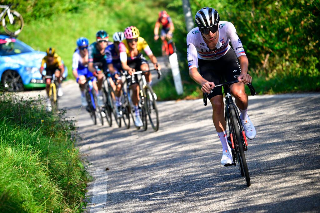 Tadej Pogacar (UAE Team Emirates) attacks the front group