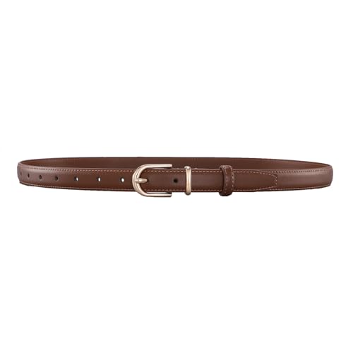 Pettata Women Skinny Leather Belt for Jeans Pants Ladies Thin Waist Dress Belts With Gold Buckle Brown Medium