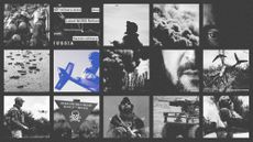 Photo composite illustration of Volodymyr Zelenskyy and scenes of drones, UGVs and other warfare in Ukraine