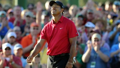 Tiger Woods wearing the red shirt during the 2010 Masters at Augusta National