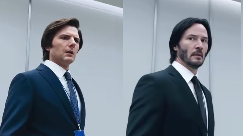 Images showing AI face-swap technology putting Keanu Reeves in a scene from the TV series Severance 