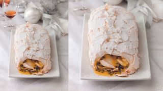 Meringue roulade with passion fruit