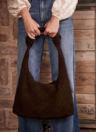 Brown Suede Woven Knot Detail Bag