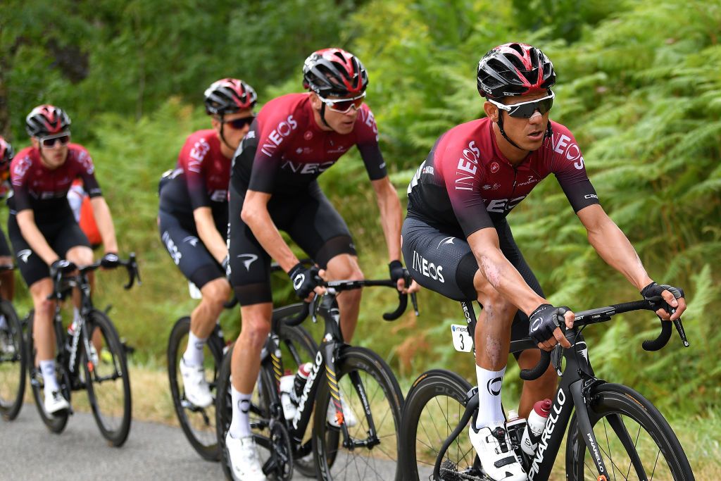 CAP DCOUVERTE FRANCE AUGUST 02 Andrey Amador Bikkazakova of Costa Rica and Team Ineos Christopher Froome of The United Kingdom and Team Ineos during the 44th La Route dOccitanie La Depeche du Midi 2020 Stage 2 a 1745km stage from Carcassonne to Cap Dcouverte 344m RouteOccitanie RDO2020 on August 02 2020 in Cap Dcouverte France Photo by Justin SetterfieldGetty Images