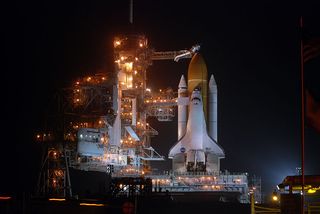 Photo of space shuttle Discovery on the launch pad for its Feb. 24, 2011 launch.