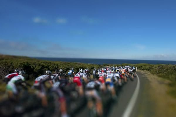 The peloton make their way towards Inverloch on a cool day for racing.