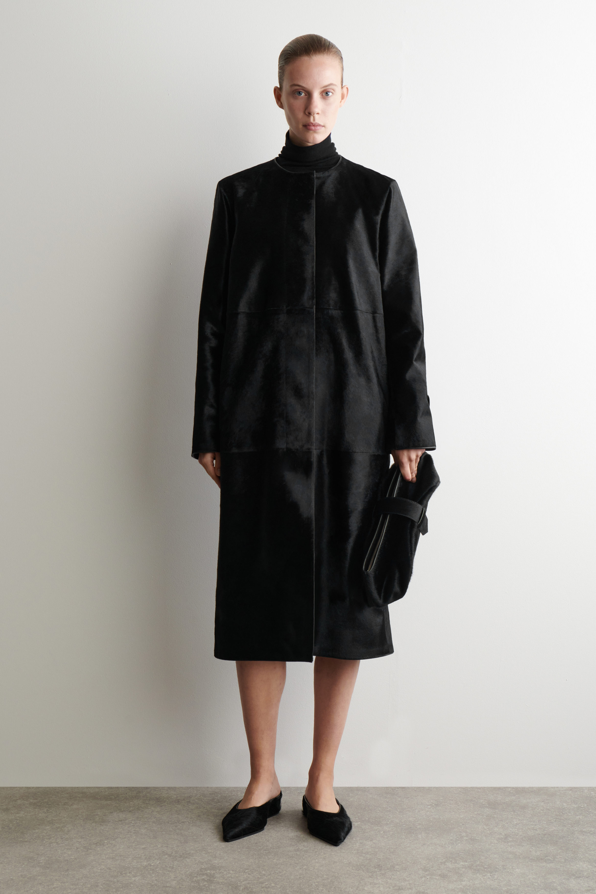 Pointed Pony Hair-Effect Leather Mules