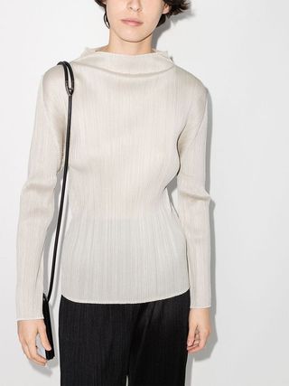 Long Sleeve Plissé Top