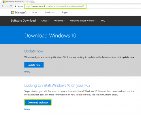 visit microsoft software page and download windows 10