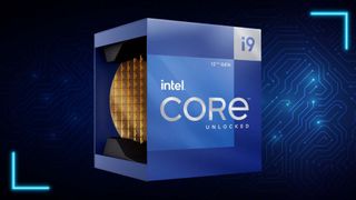 Intel's 12th Gen Core i9 12900K retail box on a blue background
