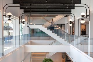 office interior with floating staircase