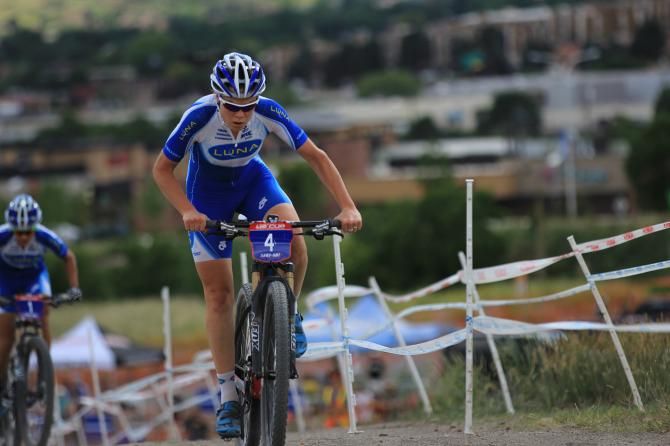 Georgia Gould (Luna Pro Team) took the win in the elite women's short track cross country race in Colorado Springs, round 4 of the USA Cycling US Cup Series presented by Sho-Air Cycling Group.