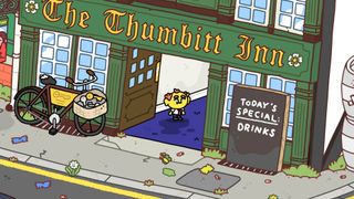 A pub called The Thumbitt Inn in Thank Goodness You're Here!