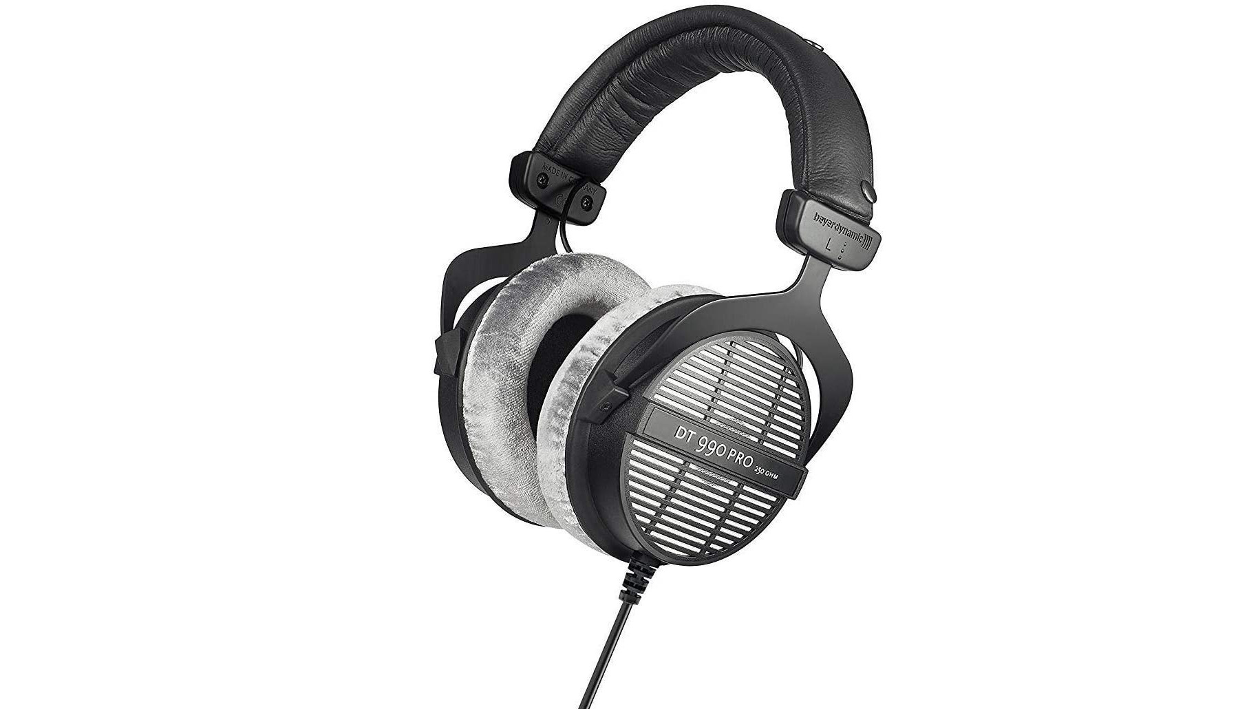 The Beyerdynamic DT 990 Pro over-ear headphones in black with white cushioning