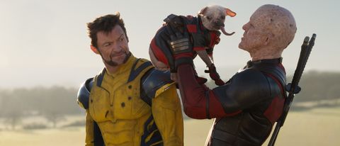 Wolverine (Hugh Jackman) with Deadpool (Ryan Reynolds) and Dogpool in Deadpool &amp; Wolverine