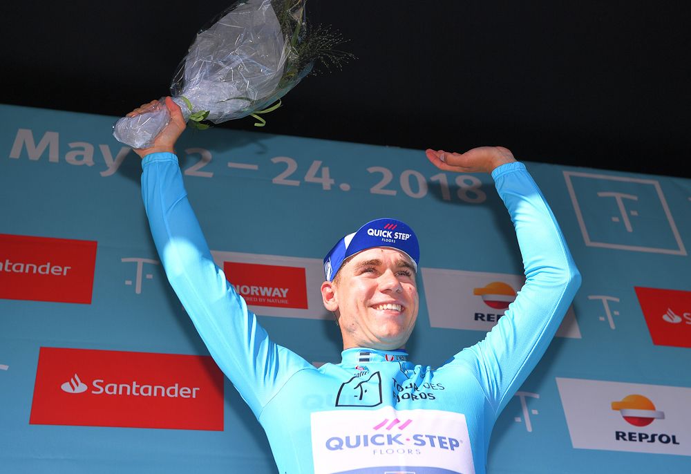 Fabio Jakobsen (Quick-Step Floors) on the Tour des Fjords podium after stage 2