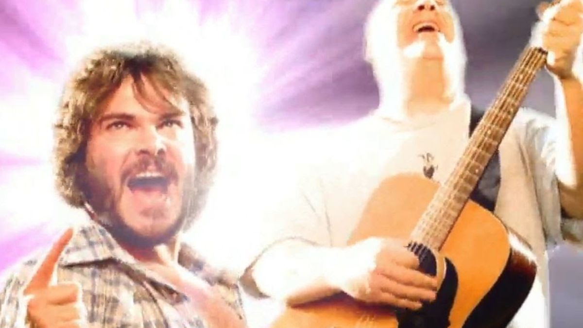 A screengrab from Tenacious D&#039;s video for Tribute