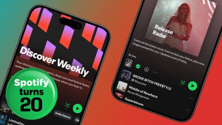 Two iPhones with Discover Weekly and Release Radar playlist