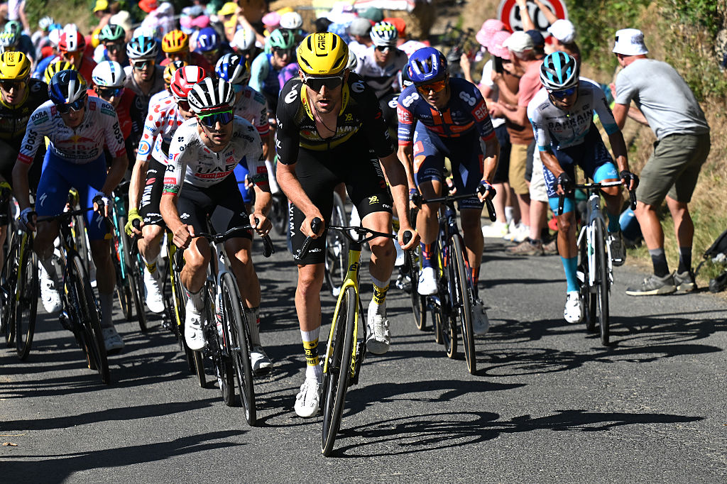 Joao Almeida of Portugal and UAE Team Emirates - XRG and Tiesj Benoot of Belgium and Team Visma | Lease a Bike compete during the 112th Tour de France, Stage 6 a 201.5km stage from Bayeux to Vire Normandie