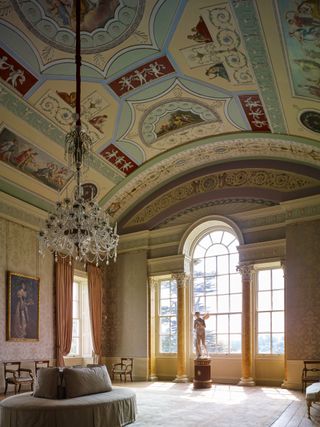 Mural ceiling, pillars and chandelier