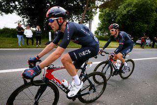 Luke Rowe leads Geraint Thomas on stage 2 of the Tour de France