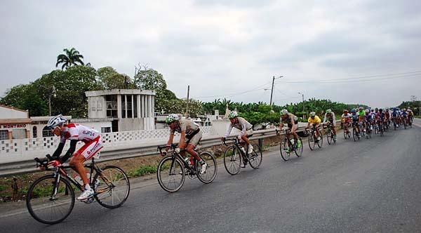 The bunch passes by the cemetery.