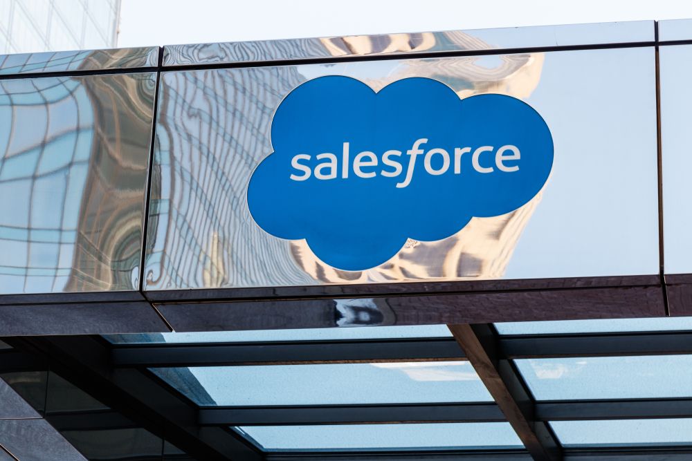 Salesforce logo on a glass wall