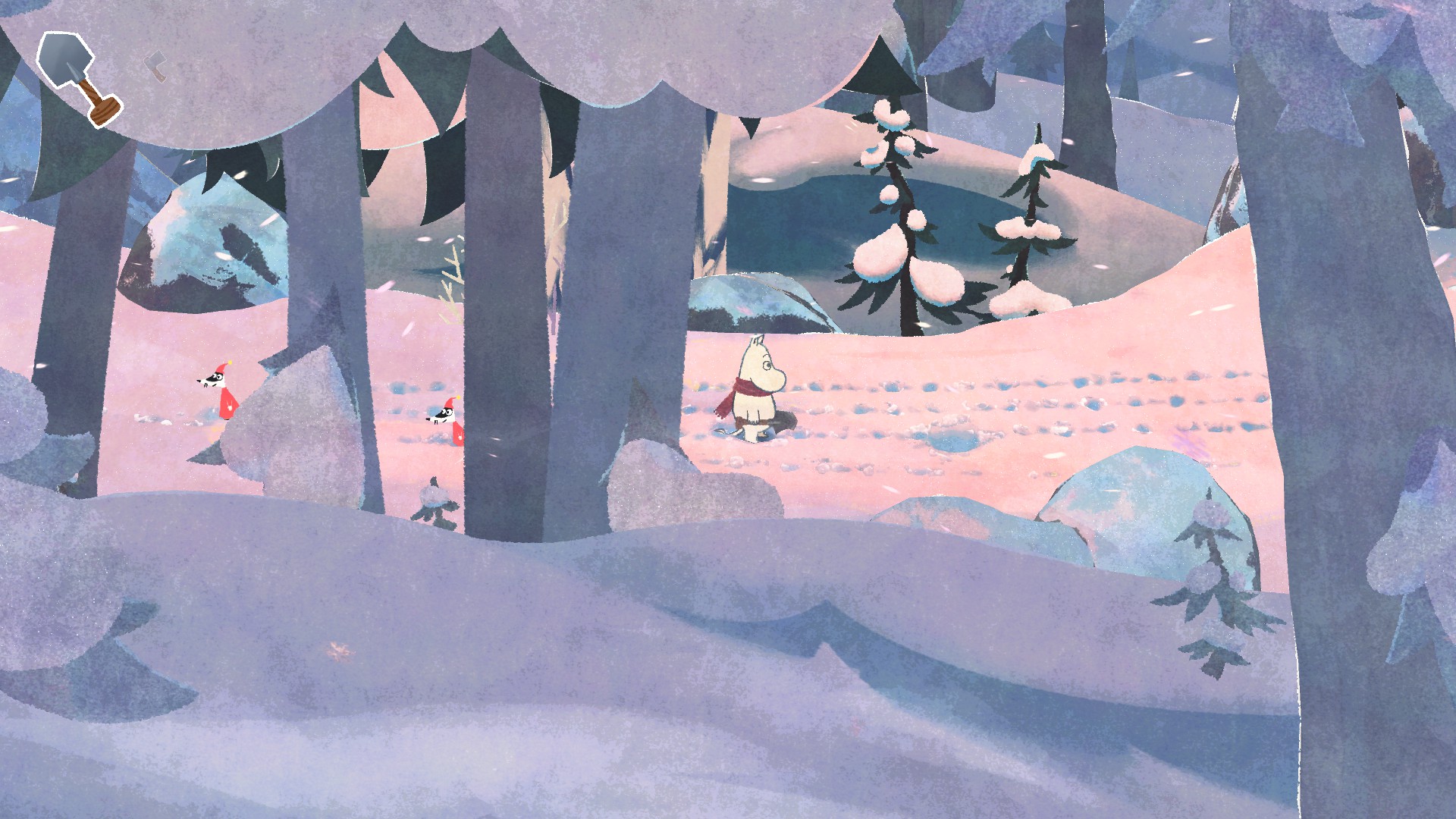 Moomintroll: Winter&#039;s Warmth moomintroll walking through a snowy woodlands