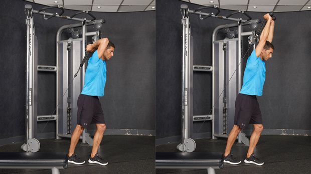 Cable rope overhead triceps extension