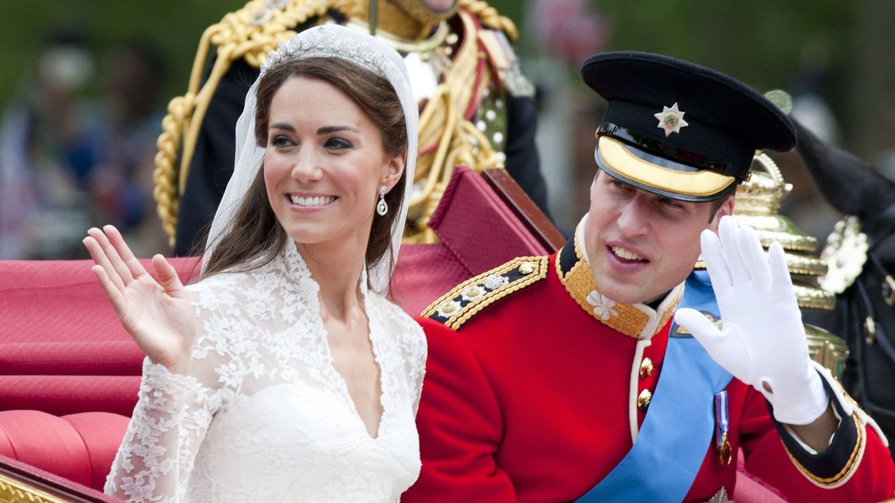 The Prince and Princess of Wales in a carriage after their 2011 wedding ceremony