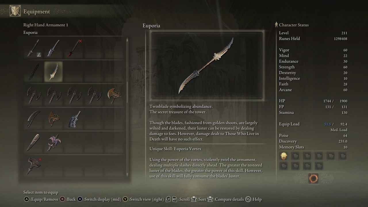 Elden Ring: Shadow of the Erdtree legendary weapons - Euporia lore