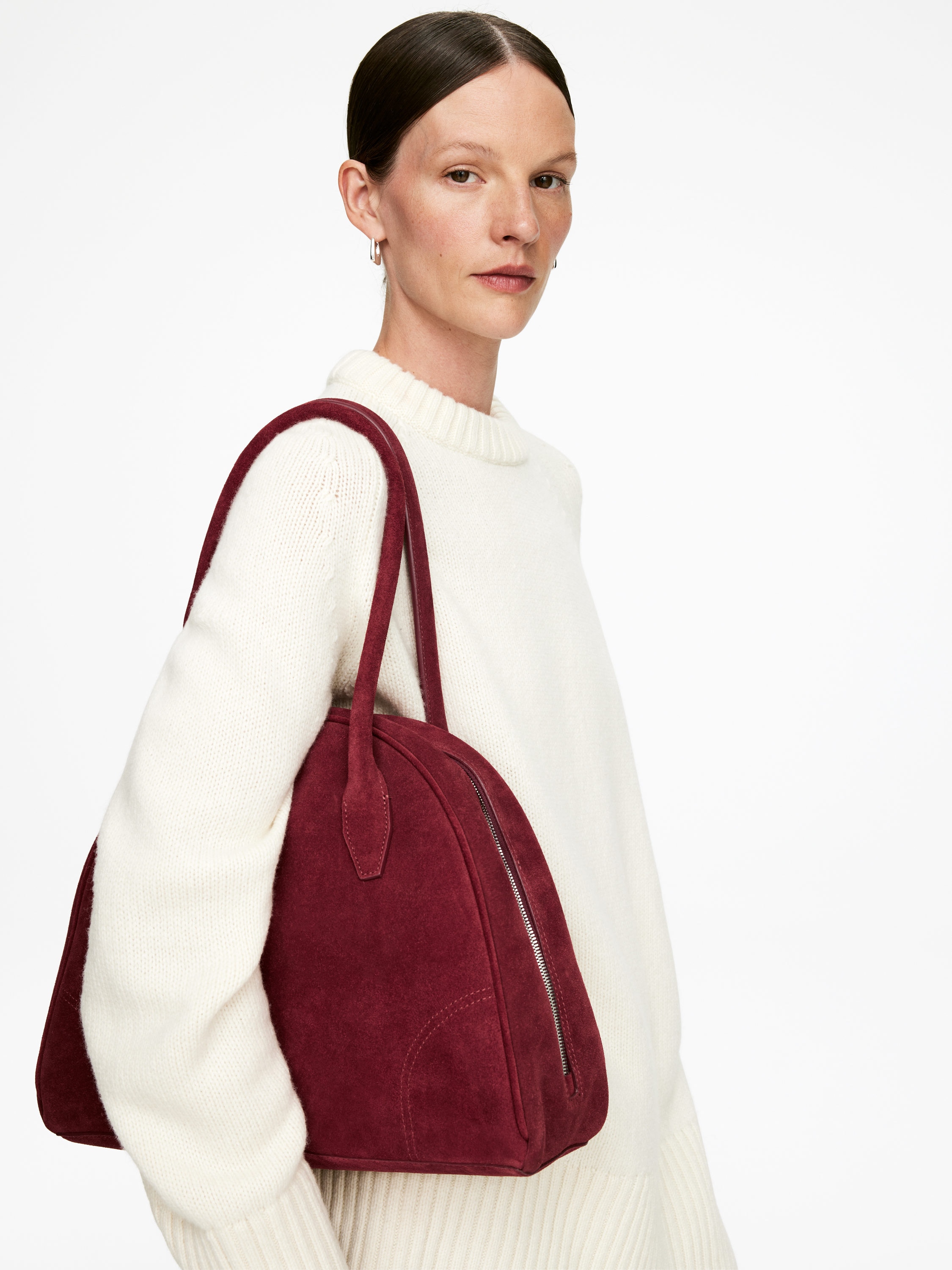 Suede Bowling Bag &amp;ndash; Dark Red &amp;ndash; Women &amp;ndash; Arket Gb
