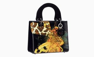 Print on glazed leather for this Lady Dior bag, featuring a bright yellow butterfly