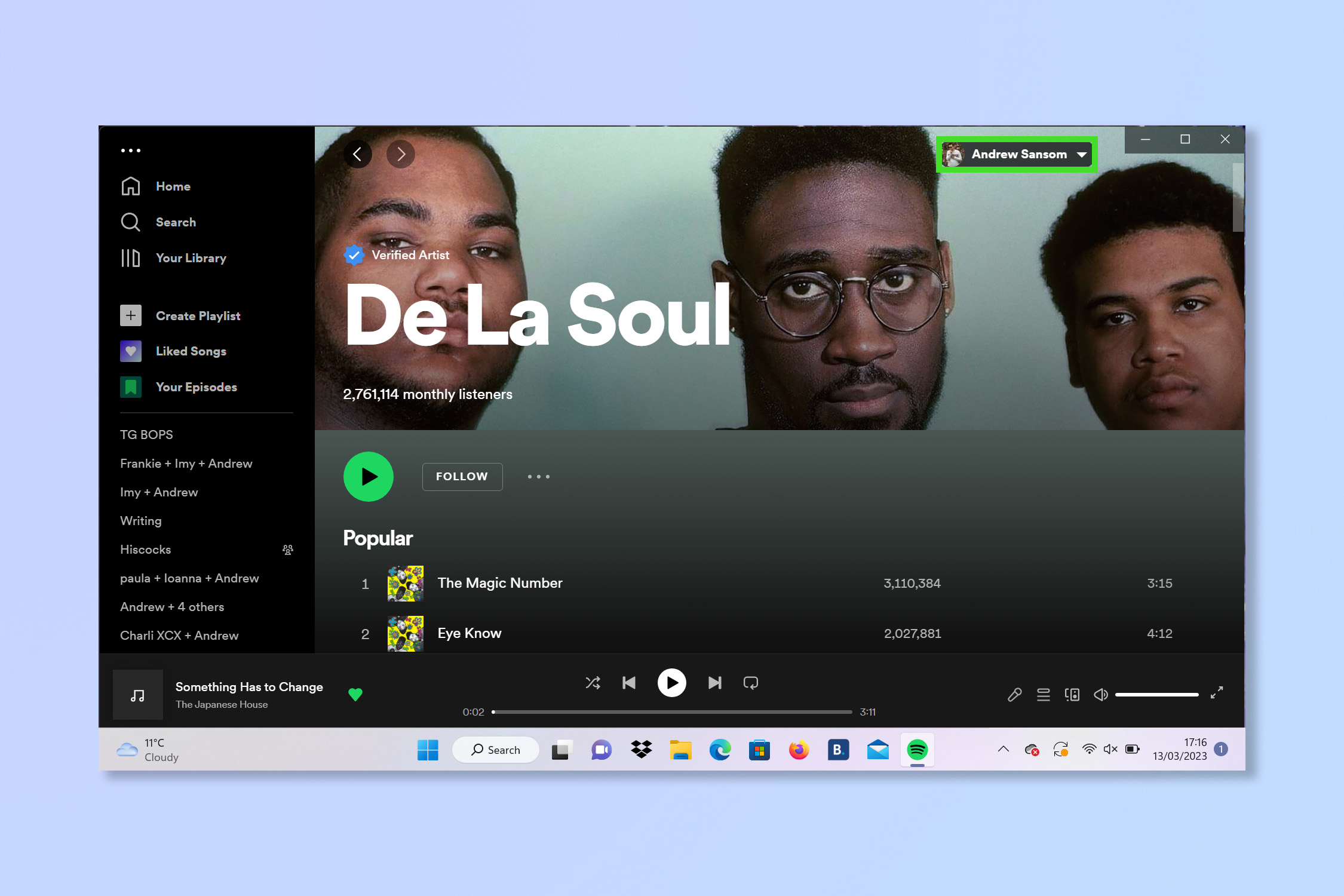 Страница Spotify для DeLaSoul