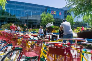 An image of Google offices with bikes outside