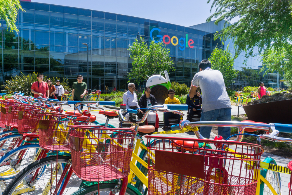 An image of Google offices with bikes outside