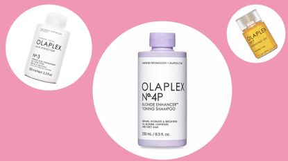 Olaplex as a treatment products on a pink background