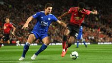 Leicester City’s Harry Maguire in action against Manchester United striker Marcus Rashford