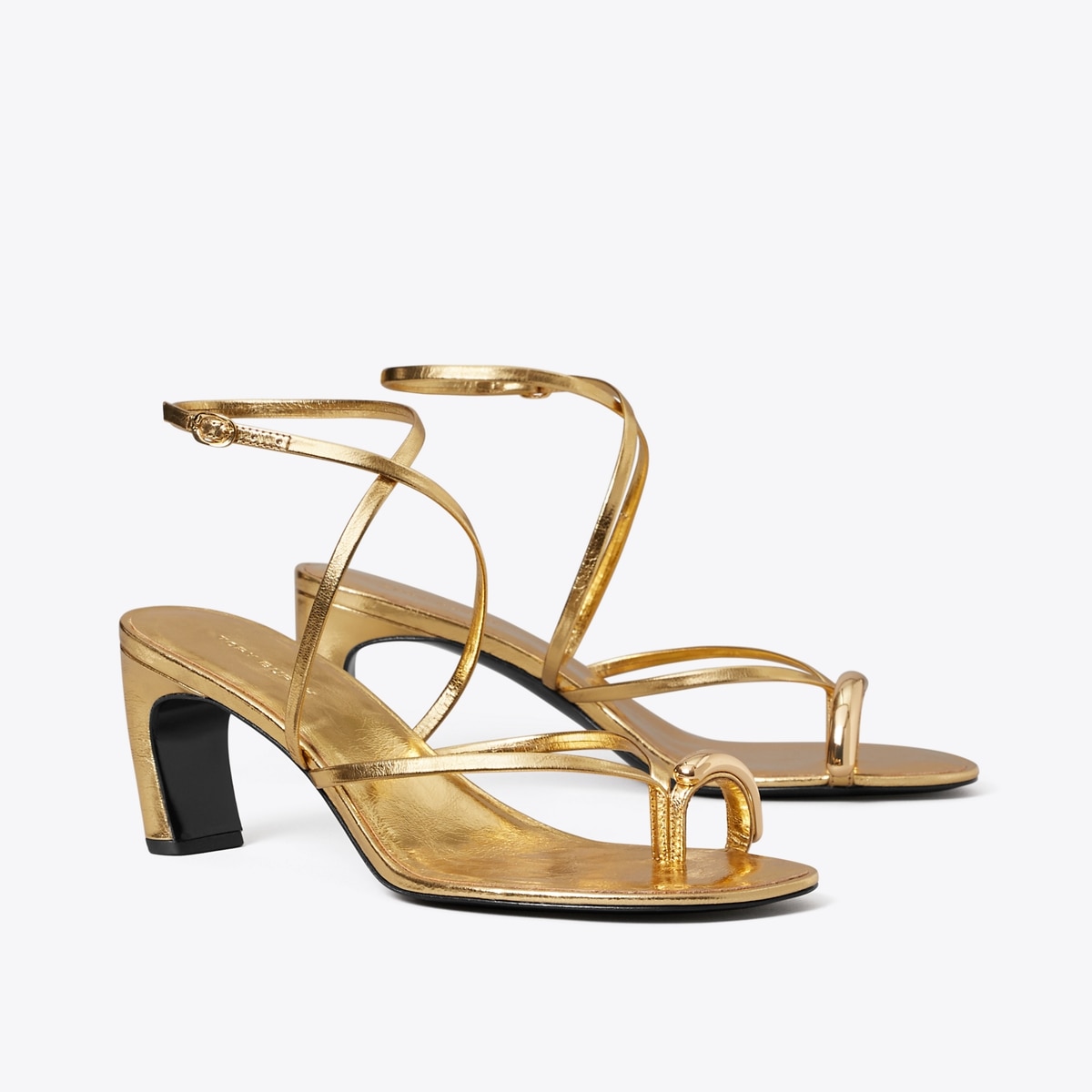 Pierced Multi-Strap Heeled Sandal in Metallic, Size 7
