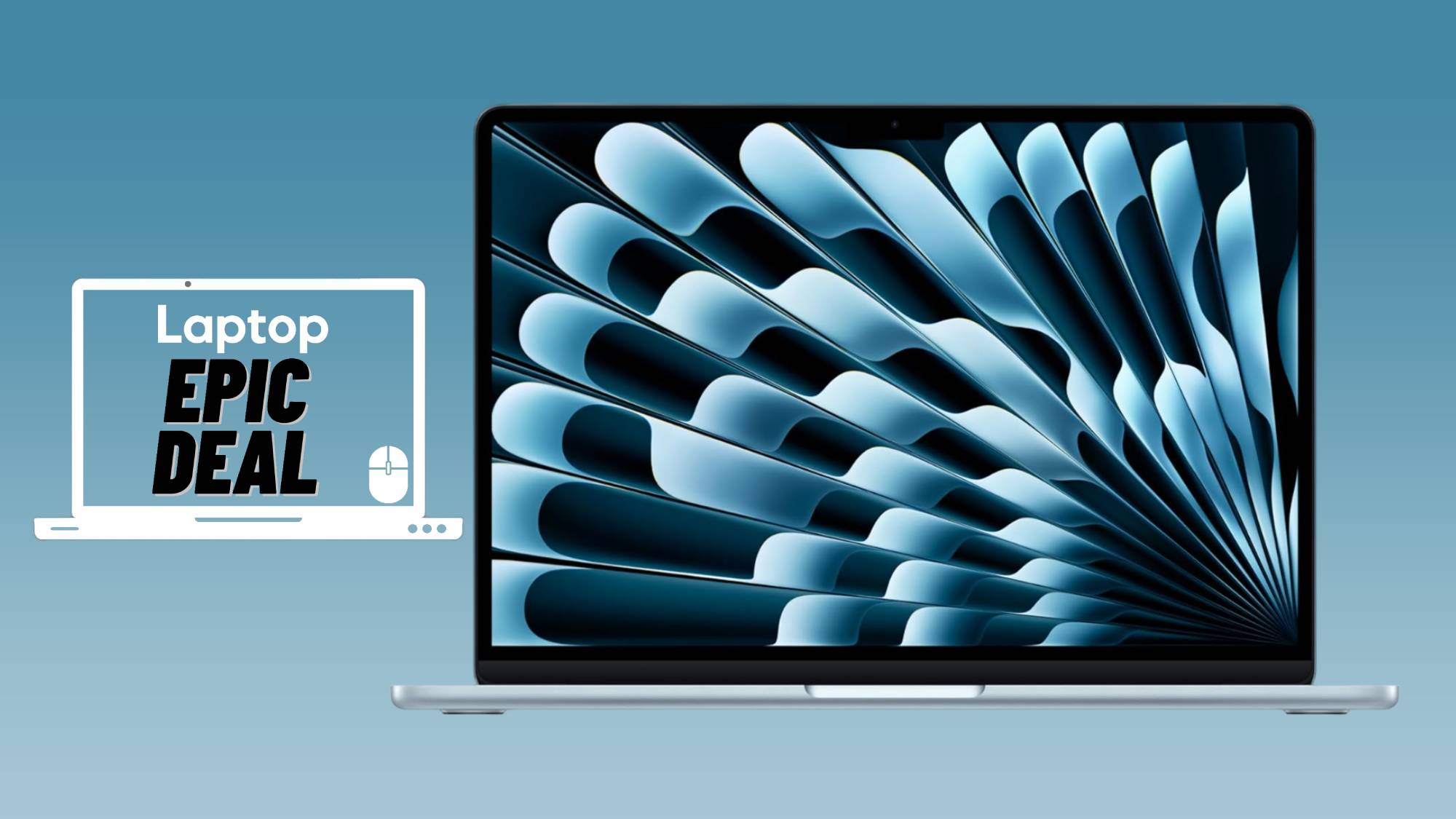 Sky blue M4 MacBook Air against turquoise gradient background.