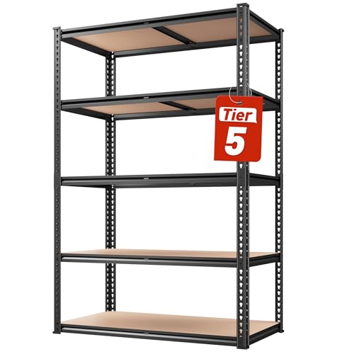 Reibii 2020lbs Storage Shelves 5 Tier Garage Shelving Heavy Duty, Adjustable Metal Shelving Unit, Garage Shelves for Basement, Warehouse, Pantry, 72" H X 35.55" W X 16" D, Black