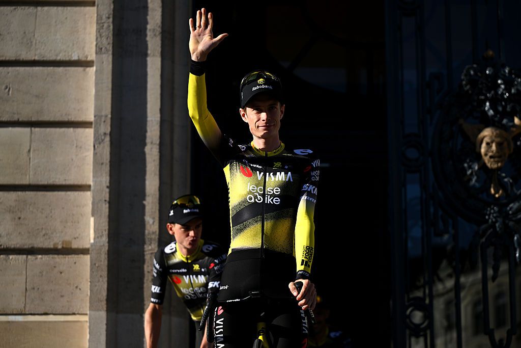 LILLE, FRANCE - JULY 03: Jonas Vingegaard of Denmark and Team Visma | Lease a Bike during the team presentation prior to the 112th Tour de France 2025 / #UCIWT / on July 03, 2025 in Lille, France. (Photo by Dario Belingheri/Getty Images)