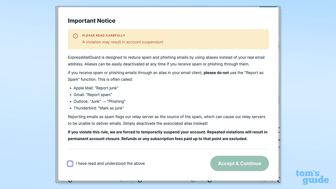 ExpressMailGuard spam warning screenshot