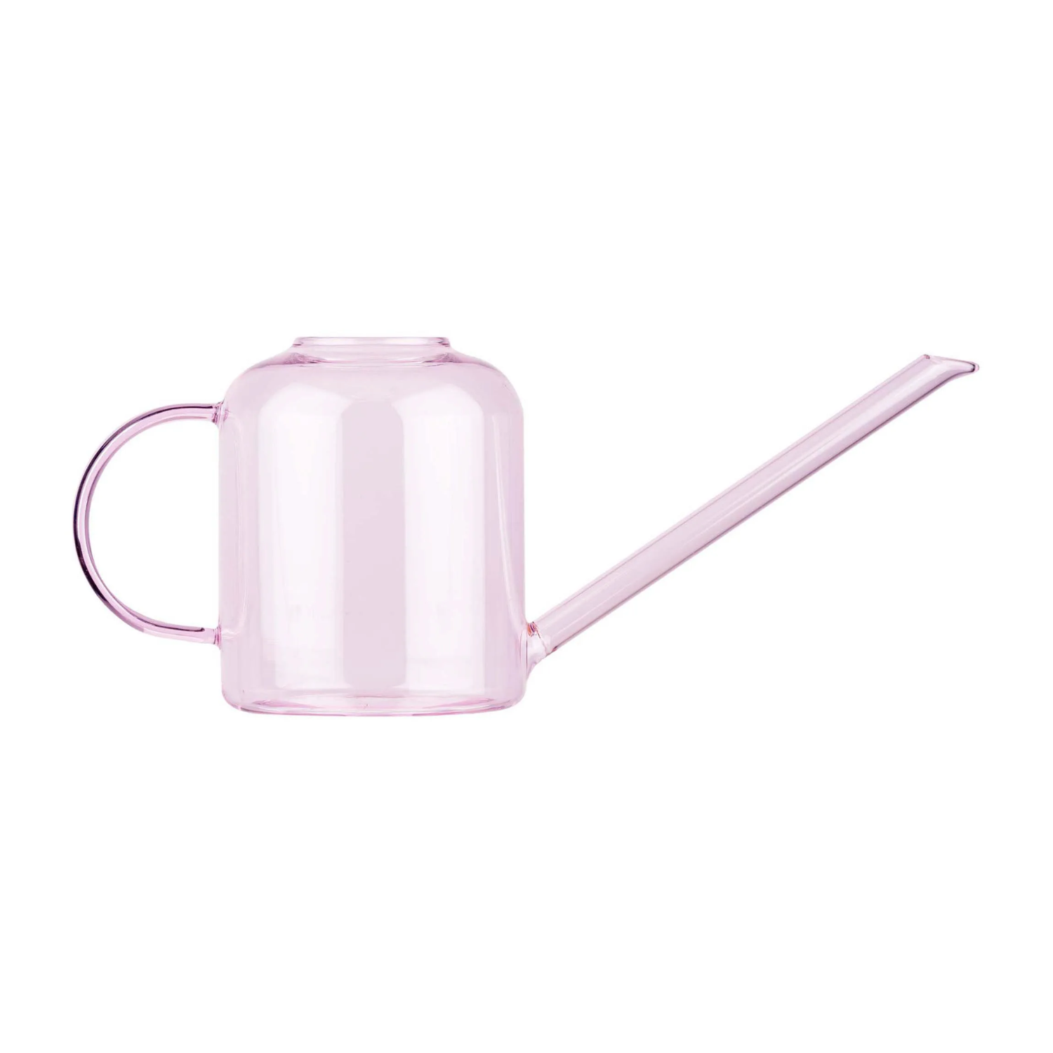 A clear pink watering can