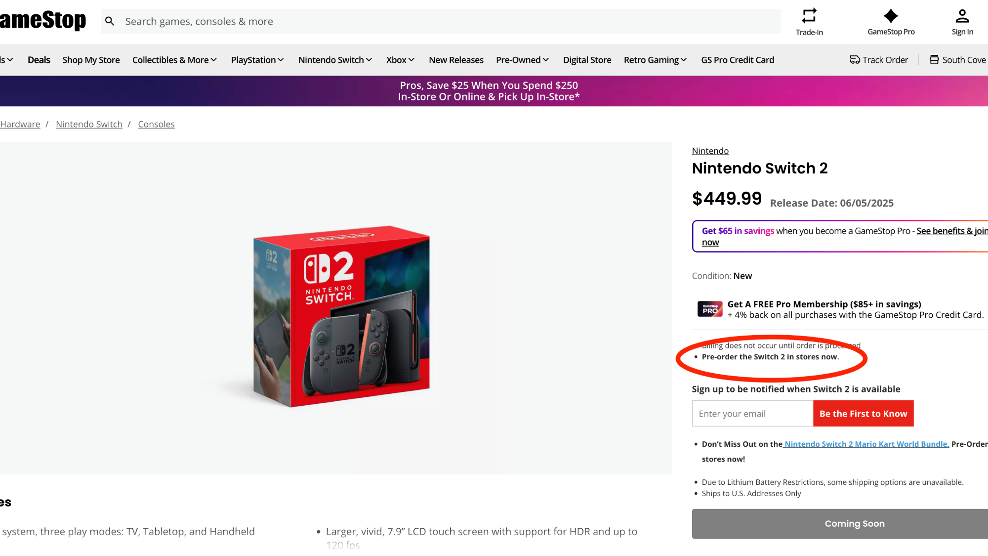 Switch 2 at GameStop