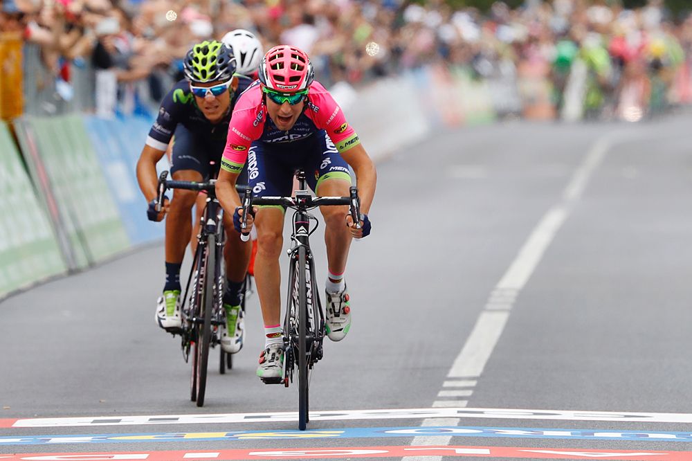Diego Ulissi (Lampre-Merida) wins three-man sprint, stage 11 at Giro d'Italia