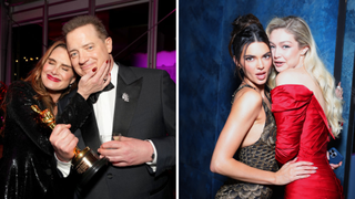 Composite image: Brooke Shields poses with Brendan Fraser, and Kendall Jenner and Gigi Hadid pose